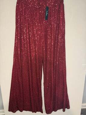 Lulus Flawless Sparkle Wine Red Sequin Wide-Leg Pants